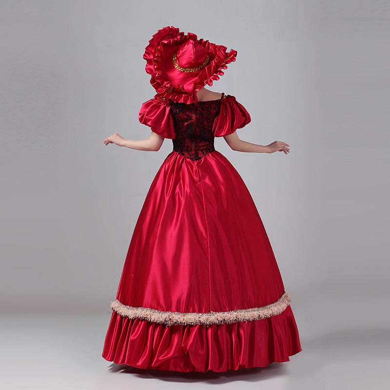 Christmas Carnival Victorian Costume Masquerade Burgundy Dress