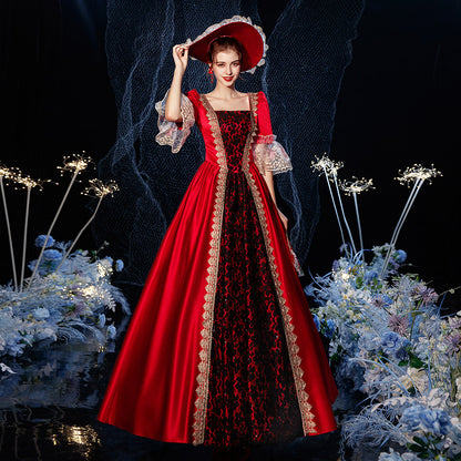 Renaissance Medieval Royal Regal Queen Dress Queen of Hearts Evil Darkness Burgundy Halloween Costume