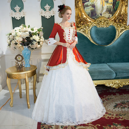 Red and Green Lace Marie Antoinette Ball Gowns