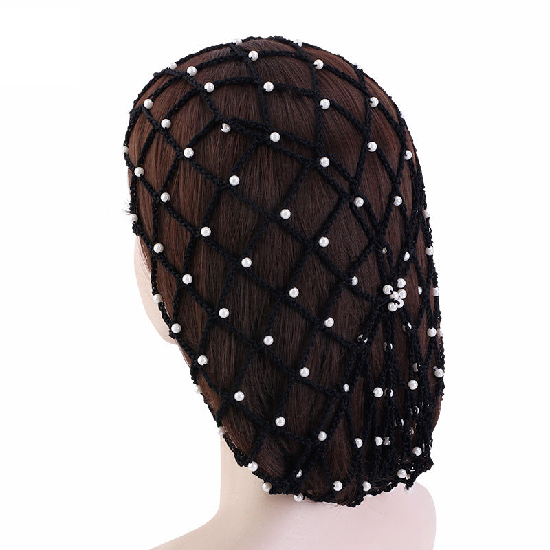 1800s Women's Hair Net Rayon Mesh Snood Headwrap Pearl Beaded Cap Oversize Soft Hat Hairwear
