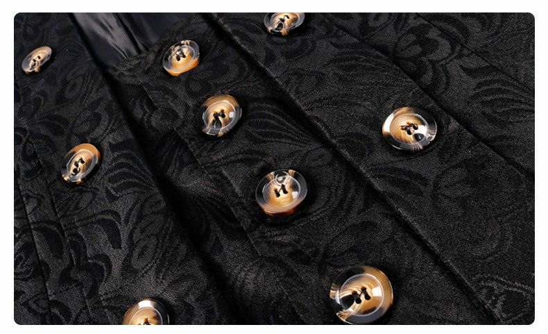 Men's Jacquard Long Jacket Medieval Victorian Buttons Trench Coat Gothic Steampunk Party Uniform
