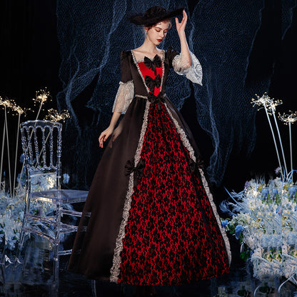 Renaissance Lady Black Gothic Dark Fantasy Dress Cosplay Gown Witch Halloween Costume
