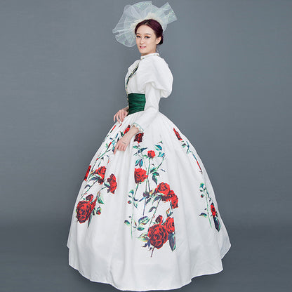 White Floral Marie Antoinette Dress Vintage Singer Clothing Reenactment Costume