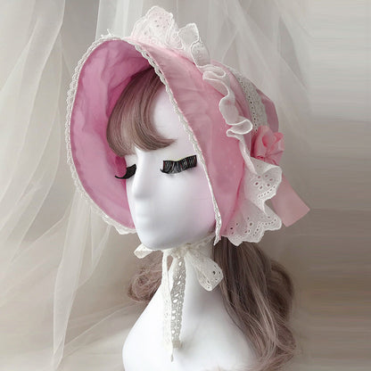 100% Black Cotton Lolita Lace Maid Cosplay Bonnet Medium Thanksgiving Hat