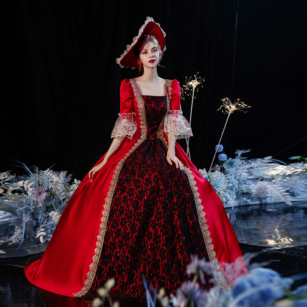 Renaissance Medieval Royal Regal Queen Dress Queen of Hearts Evil Darkness Burgundy Halloween Costume