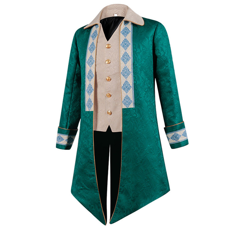 Men's Jacket Medieval Green Coat Gothic Victorian Trench Coat Steampunk Tailcoat Halloween Party Costume