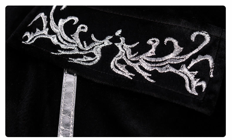 Victorian Menswear Halloween Mens Black Gothic Steampunk Embroidery Jacket