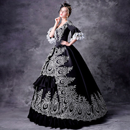 Black Rococo Embroidery Marie Antoinette Dress Steampunk Halloween Costume