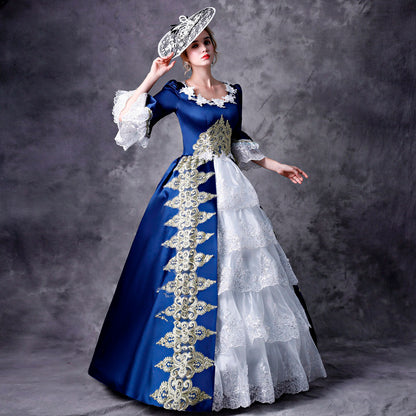 Blue Medieval Rococo Dress Renaissance Reenactment Theater Costume