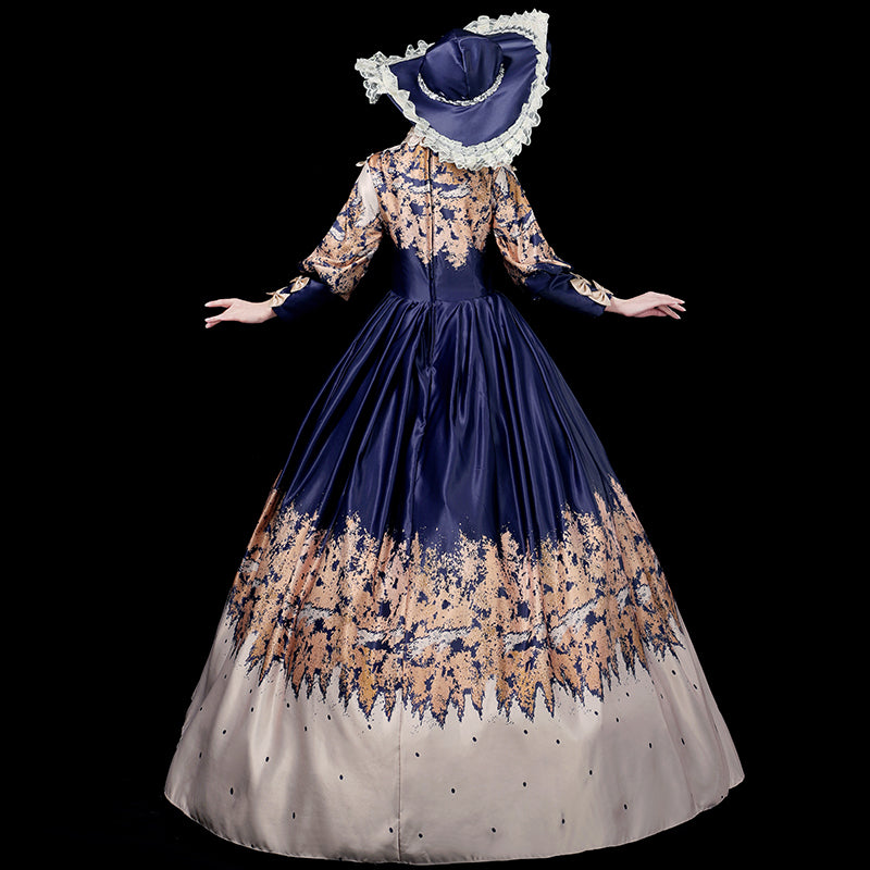 Blue Early Victorian Revolutionary Ball Gown Reenactment Theater Dress
