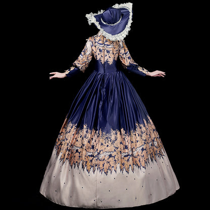 Blue Early Victorian Revolutionary Ball Gown Reenactment Theater Dress