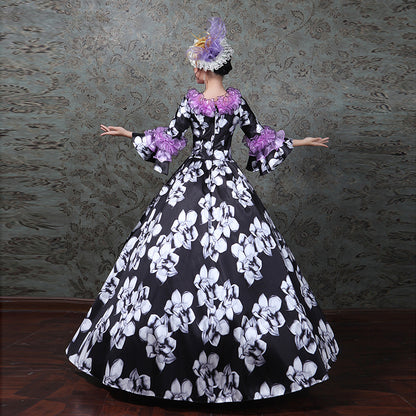 Victorian Printed Princess Party Dress Marie Antoinette Masquerade Gown Theatrical Costume