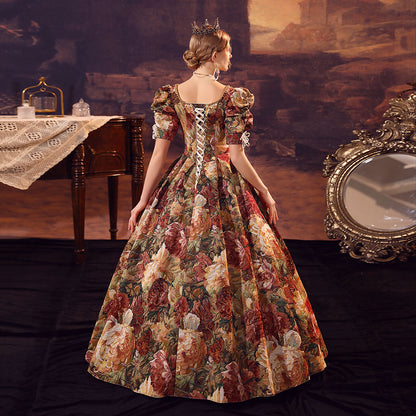 Floral Victorian Era Dress Rococo Baroque Gothic Masquerade Ball Gown Theater Clothing