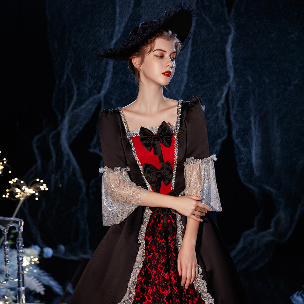 Renaissance Lady Black Gothic Dark Fantasy Dress Cosplay Gown Witch Halloween Costume