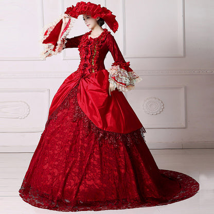 Christmas Fantasy Burgundy Gown Queen with Train Reenactment Costume