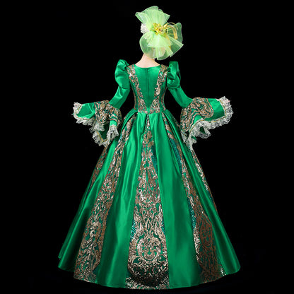 Vintage Green Renaissance Victorian Period Ball Gown Reenactment Theater Costume