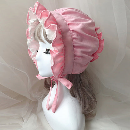 Victorian Bonnet Hat for Women Girl Tea Parties Lolita Vintage Ruffles Maid Cosplay Hats