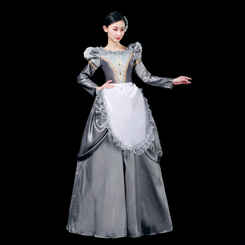 Gray Revolutionary Maid Ball Gown Colonial Civil War Dress