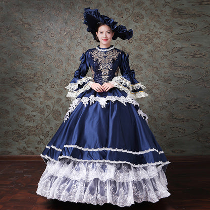Blue Masquerade Gown Dresses Halloween Gothic Ball Gown Carnivale Costume