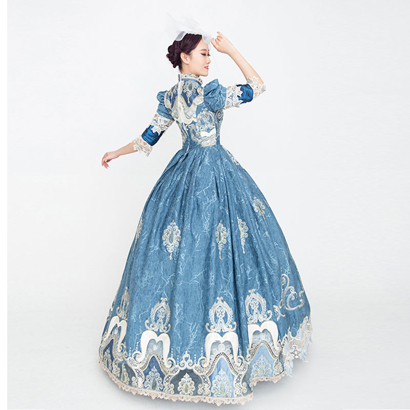 Blue Rococo Dress Vintage Photography Clothing Reenactment Costume