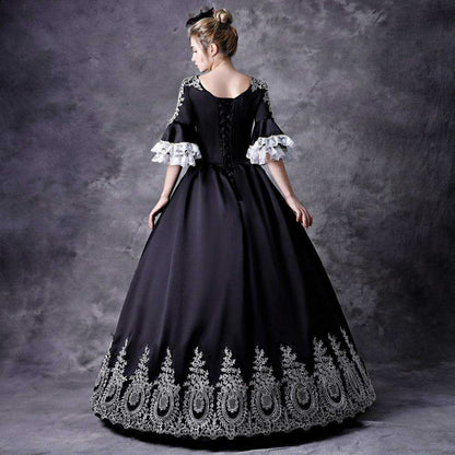Black Rococo Embroidery Marie Antoinette Dress Steampunk Halloween Costume