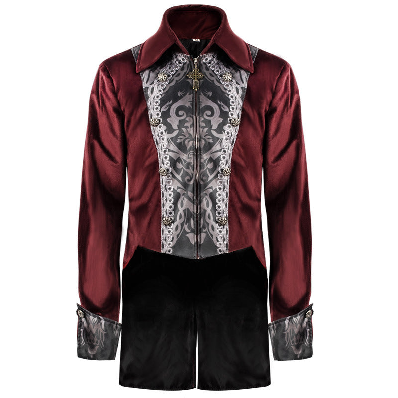 Halloween Costume 1800S Regency Tuxedo Vampire Gothic Steampunk Men's Burgundy Jacket Outfit