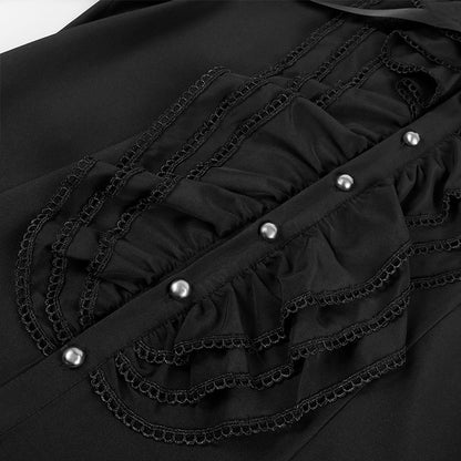 Mens Black Vampire Renaissance Shirt Victorian Steampunk Gothic Ruffled Halloween Costume Chemise Homme