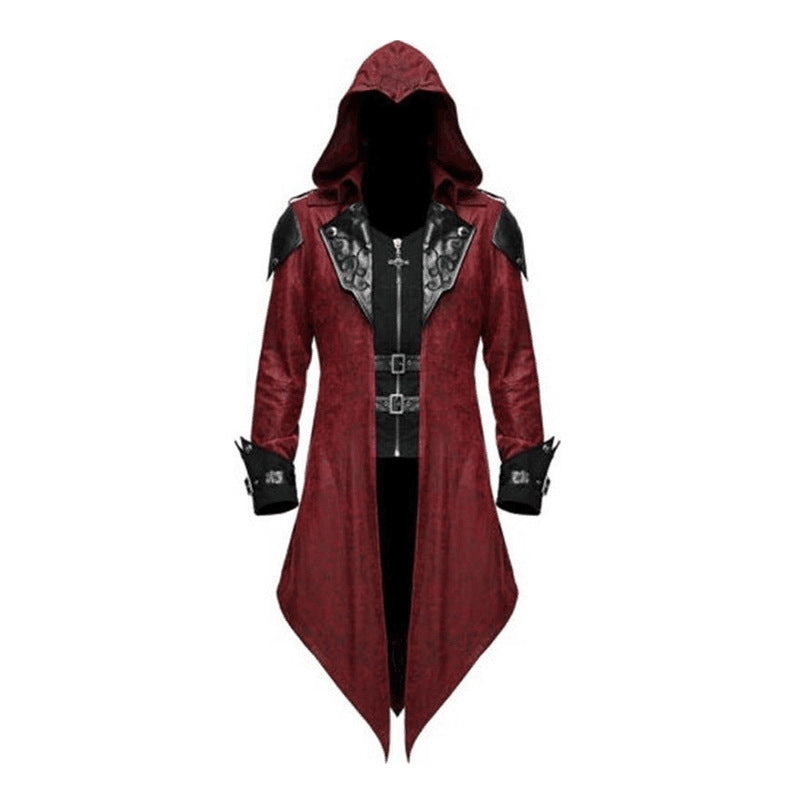 Men's Medieval Gothic Hooded Jacket Pirate Vampire Steampunk Long Tailcoat Coat