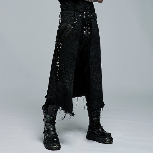 Halloween Rock Steampunk Gothic Asymmetric Jacquard Fur Beard Skirt for Men