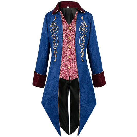Men's Medieval Embroidery Jacket Steampunk Gothic Tailcoat Victorian Tuxedo Carnival Uniform