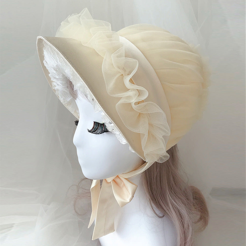 Women DIY Vintage Victorian Lolita Bonnet Cap Regency Marie Antoinette Hat for Wedding Tea Hat