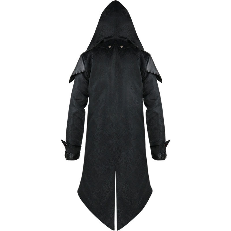 Men's Medieval Gothic Hooded Jacket Pirate Vampire Steampunk Long Tailcoat Coat