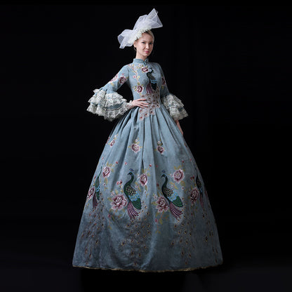 Blue Embroidery Rococo Marie Antoinette Costumes Princess Victorian Dresses