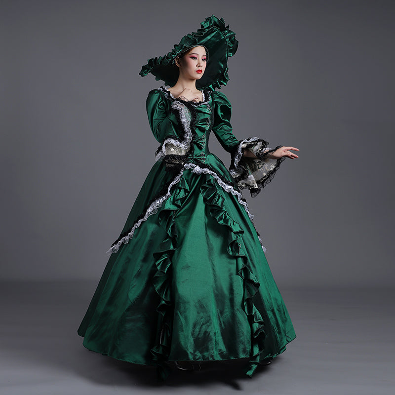 Christmas Green Lace BowBall Gowns Renaissance Victorian Dress