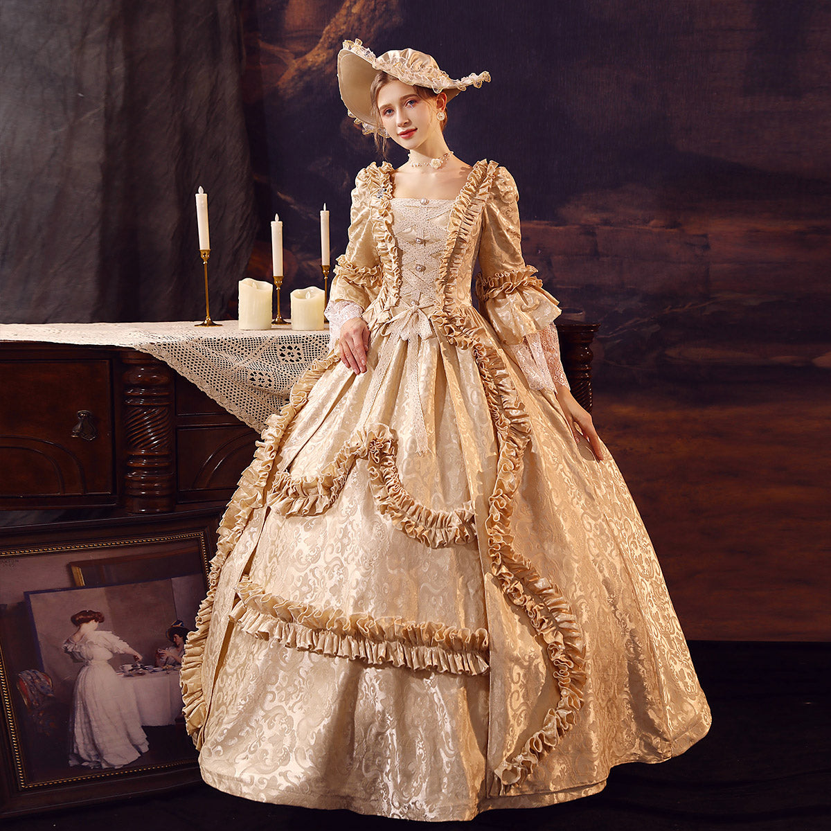 Jacquard Gothic Victorian Era Dress Women Masquerade Ball Gown Theater Costume