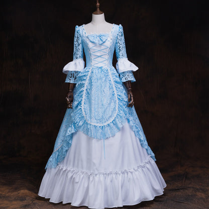 Victorian Edwardian Vintage Blue Lace Dress Theater Costume