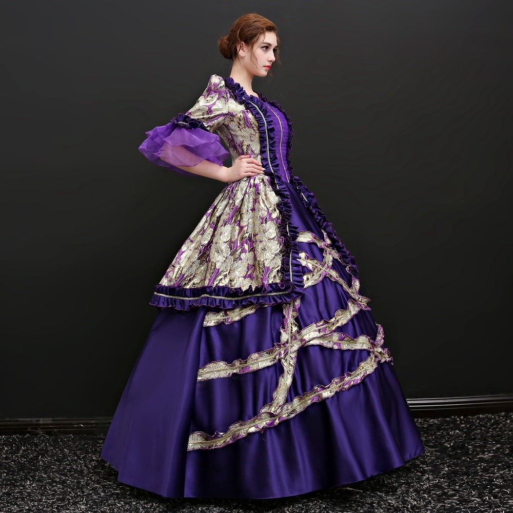 Medieval Gothic Purple Gowns Theatrical Clothing Marie Antoinette Dress