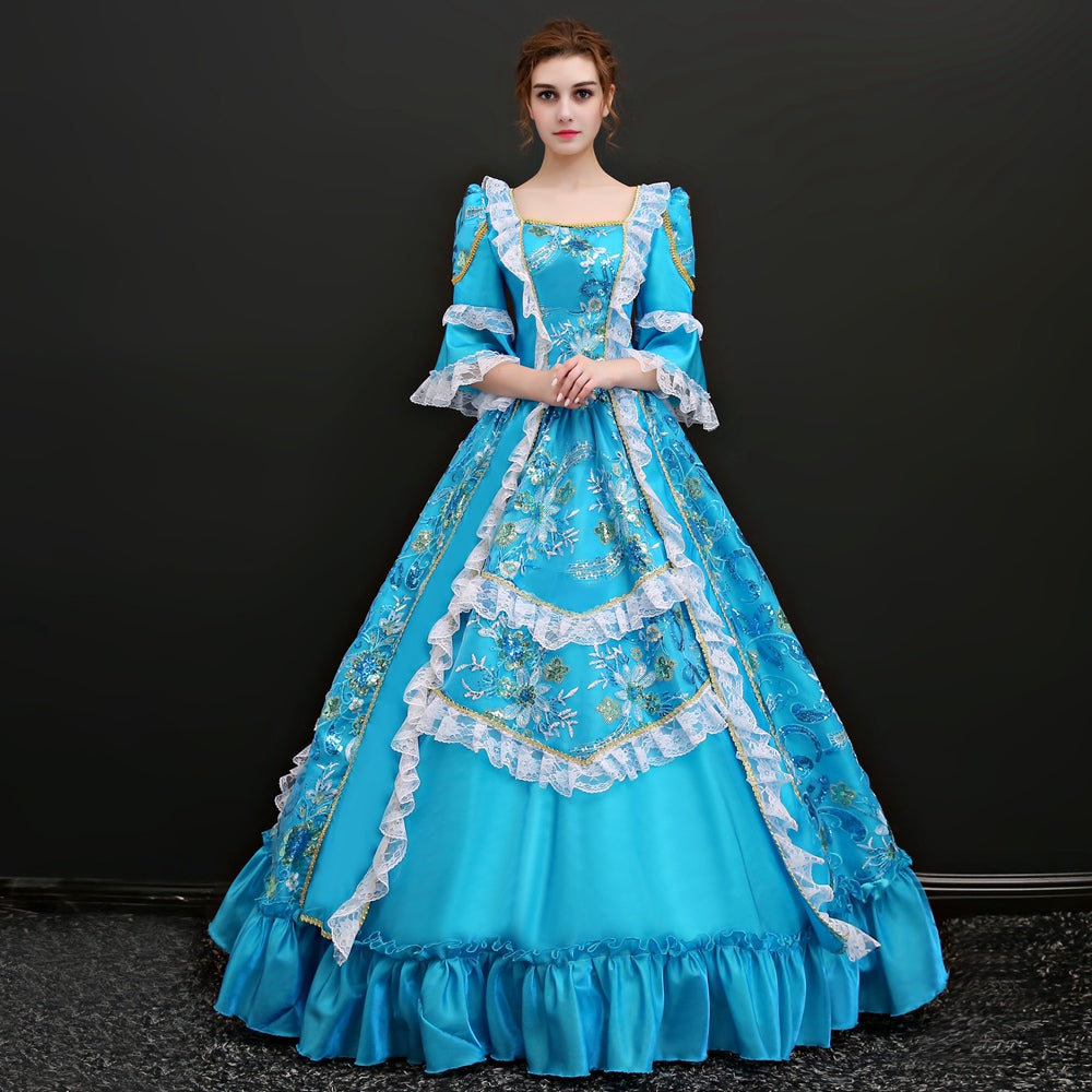 Renaissance Colonial Princess Holiday Ball Gown Dress Marie Antoinette Theater Clothing