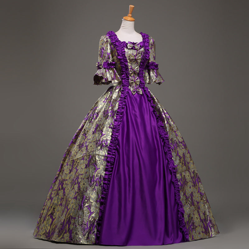 Purple Jacquard Retro Prom Dresses Victorian Marie Antoinette Ball Gowns Costume