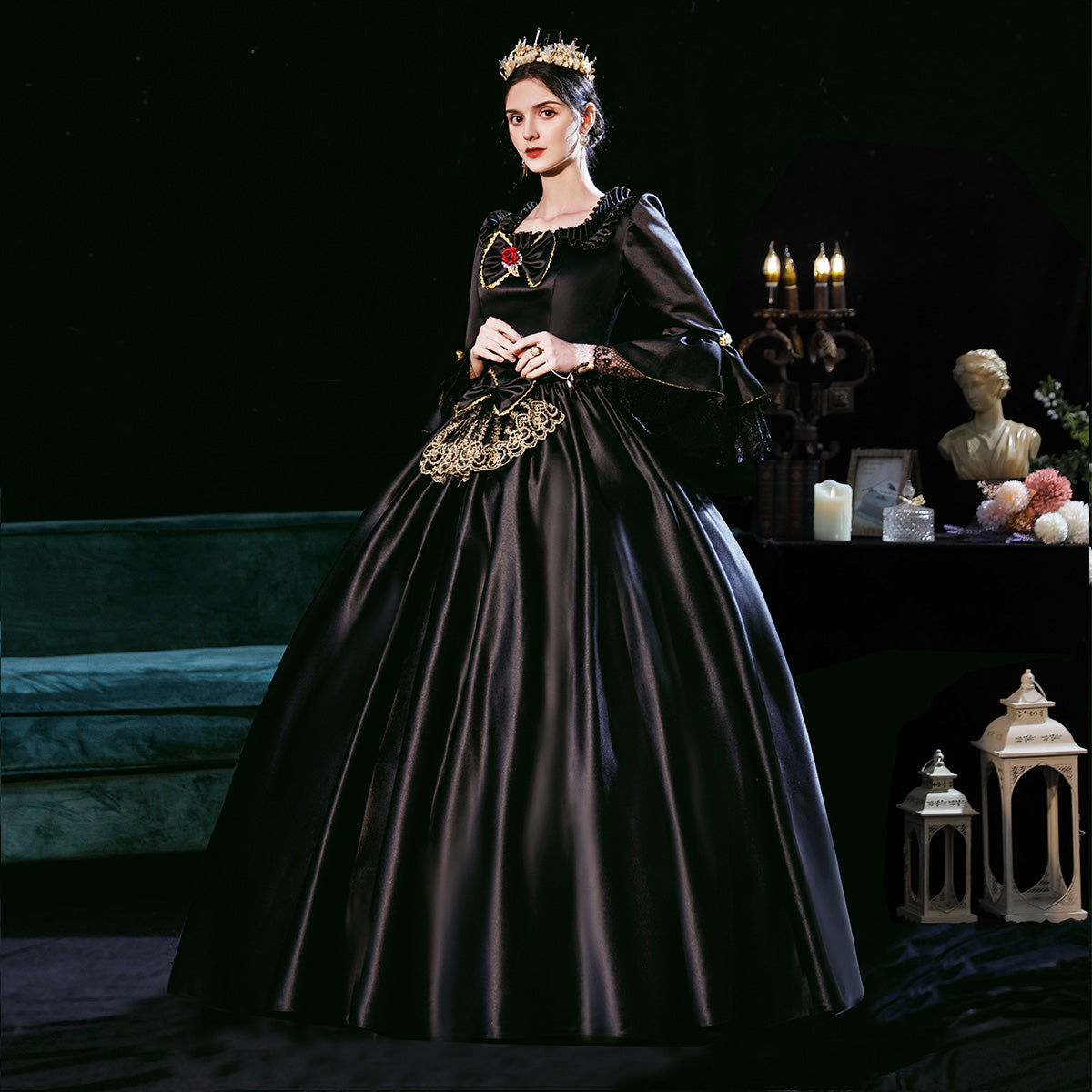 Halloween Balck Queen Vampire Gothic Masquerade Dress Theater Costume