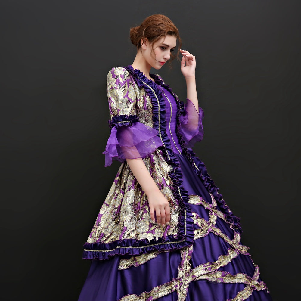 Medieval Gothic Purple Gowns Theatrical Clothing Marie Antoinette Dress
