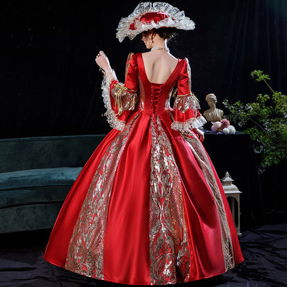 Rococo Party Burgundy Ball Gown Stage Theatre Clothing