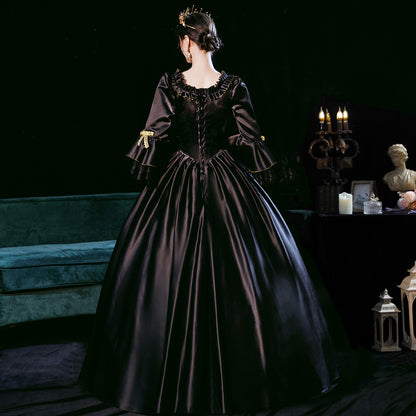 Halloween Balck Queen Vampire Gothic Masquerade Dress Theater Costume
